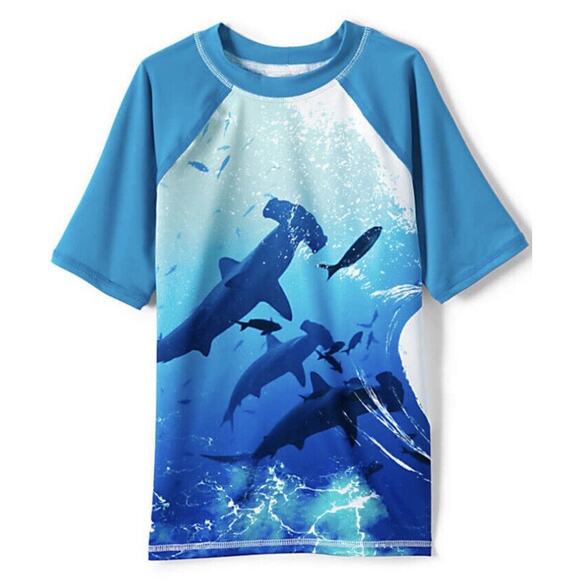 NEW Lands' End Boys Rash Guard Swim‎ Shirt Small (6/7) Short Sleeve UPF 50 NWT - Picture 2 of 8